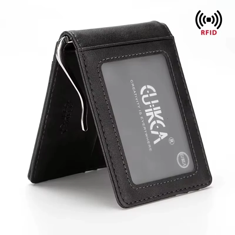 CUIKCA Slim Leather Wallet Coin Bag Money Clip Card Cases Zipper Women Men Pull Type ID Credit Holders Hasp