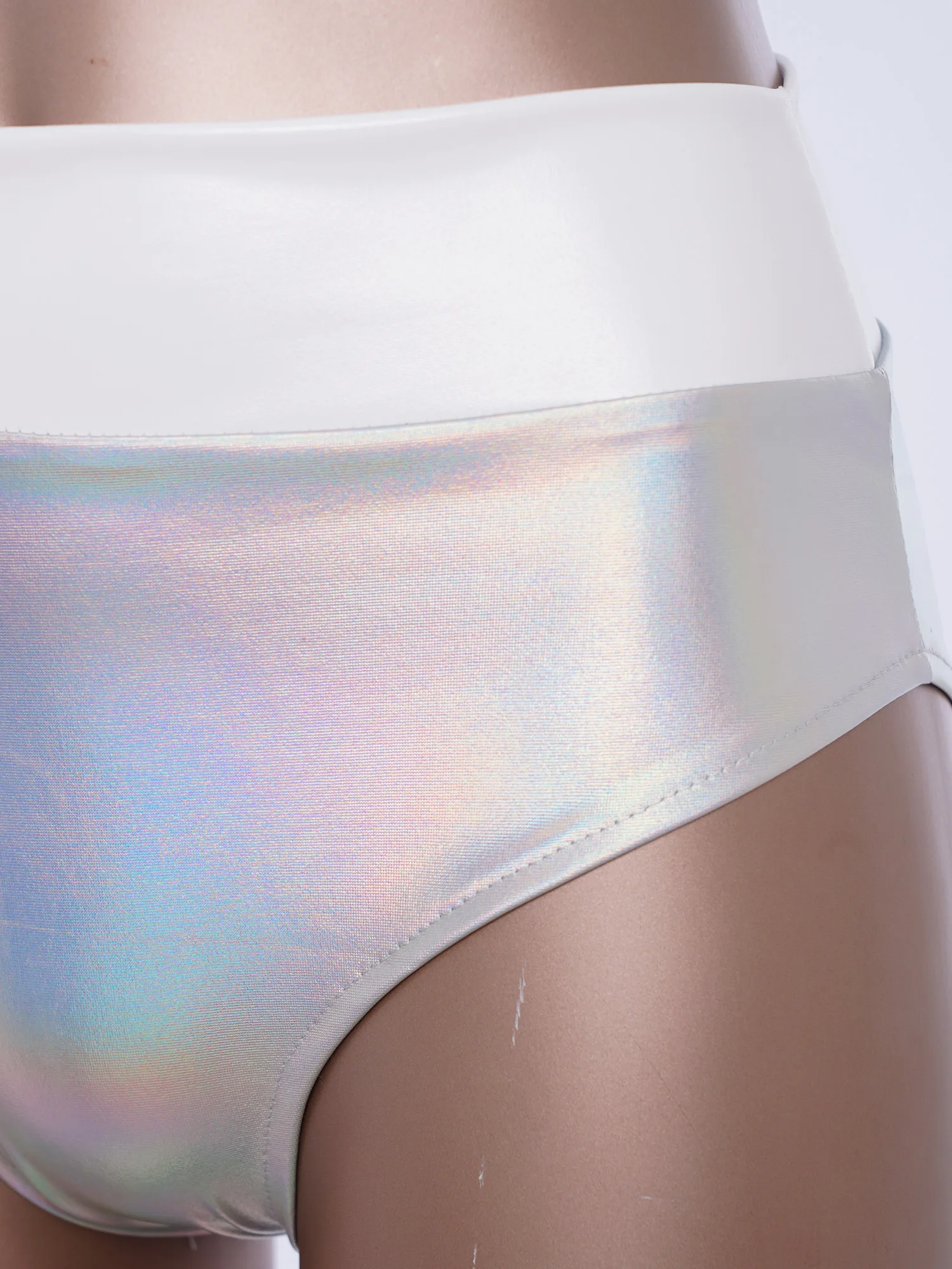 Womens Metallic Briefs Color Block Shiny Booty Shorts Hot Pants Beach Pool Party Swimsuit Rave Club Music Festival Clubwear