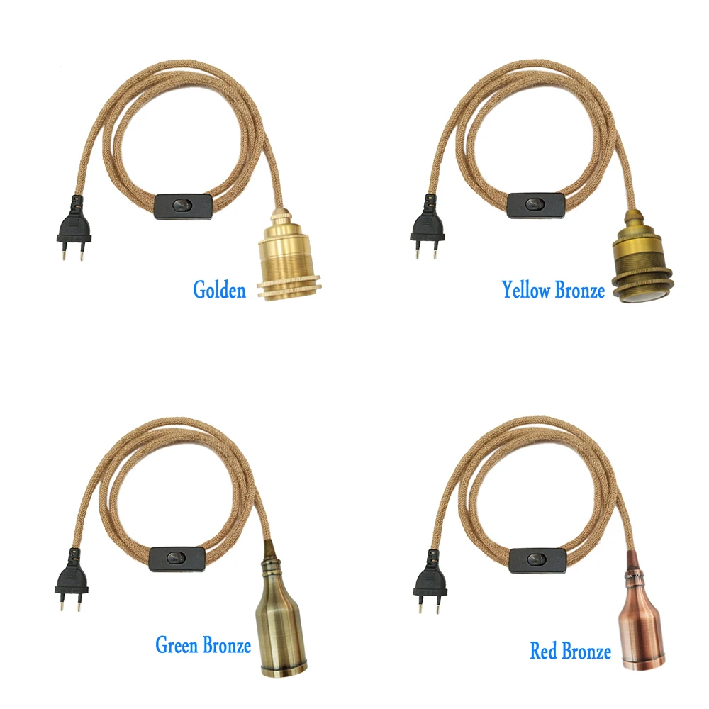 Przewody zasilane Retro liny konopne Twiste 2m 3m wtyczka ue z E26 E27 stara lampa uchwyt żarówki do dekoracji światła wiszące