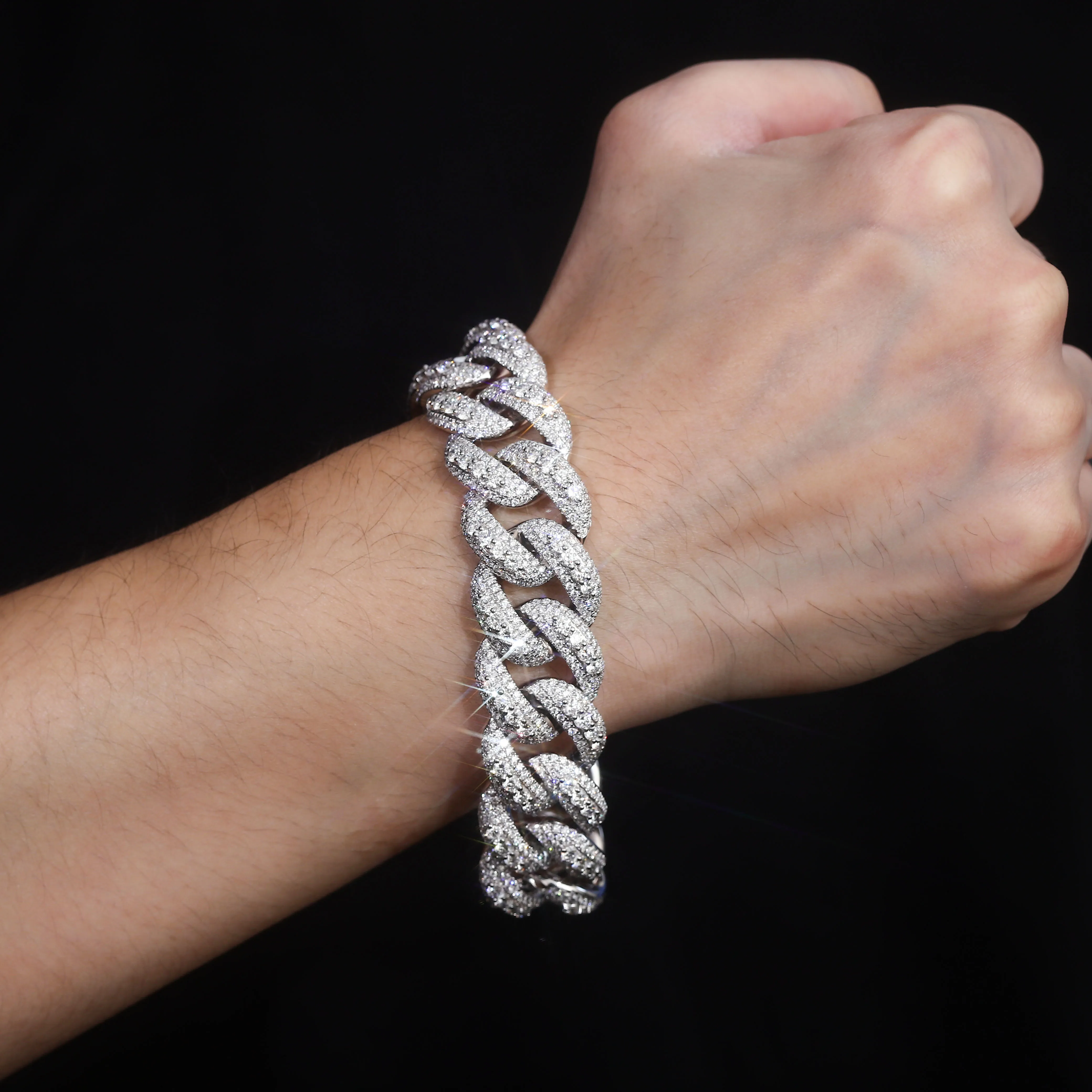 

Прованс S925 Стерлингового Серебра Муассанит Кубинский Браслет-Цепочка для Мужчин Толстый 20 мм Кубинская Звено Наручные DIY Хип-Хоп Браслет для Женщин