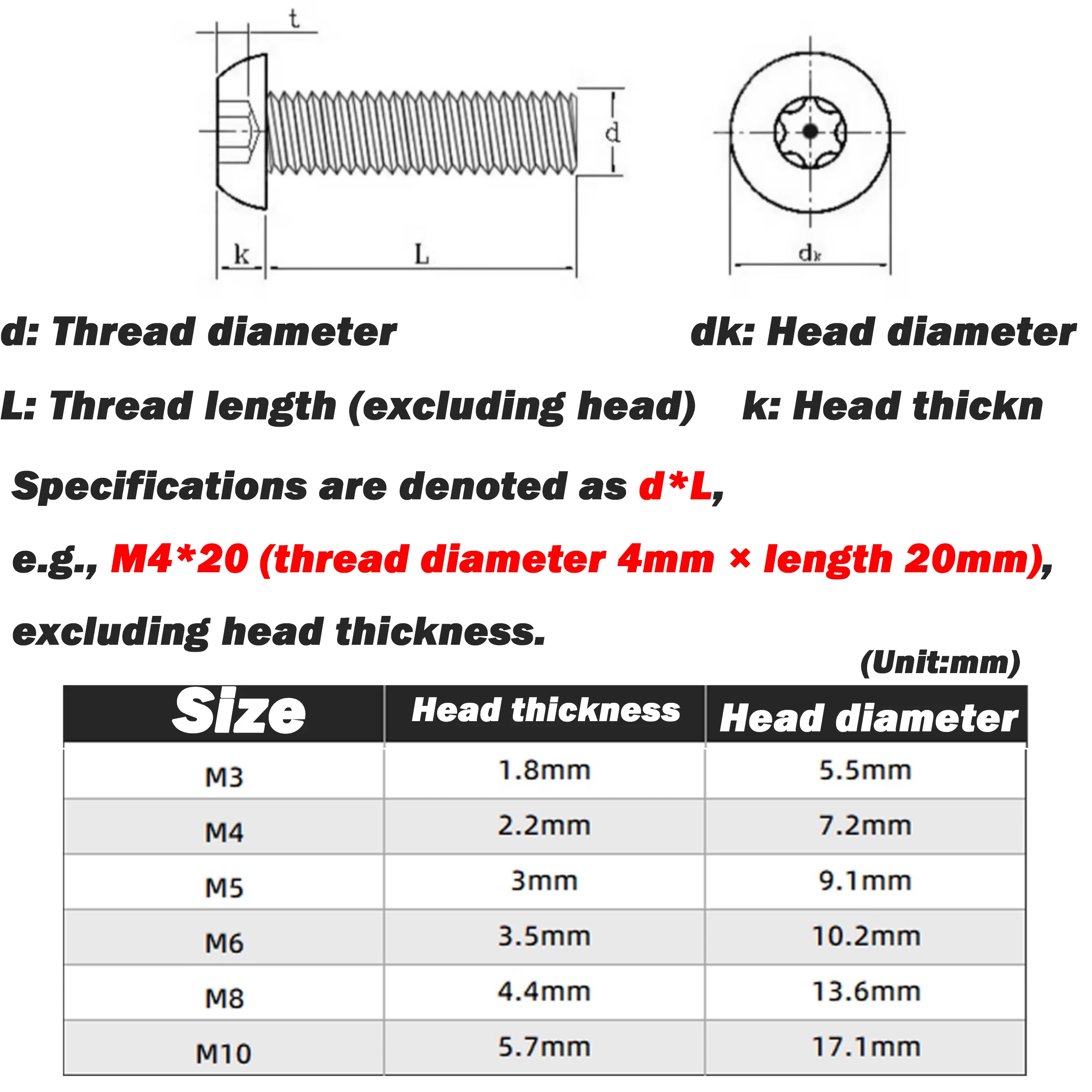 Black 304 Stainless Steel Pin Torx Button Head Screw M3 M4 M5 M6 M8 M10 Six Lobe Anti-Theft Tamper Proof Security Bolt