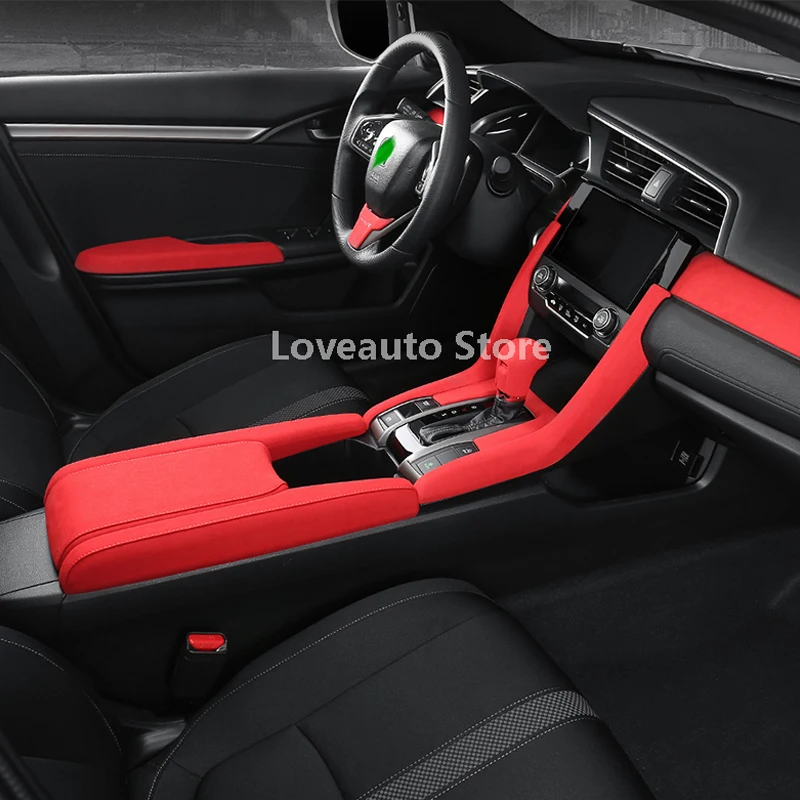 Car Alcantara Center Console Water Cup Trim Interior Accessories for Honda Civic 10th 2016 2017 2018 2019 2020 2021