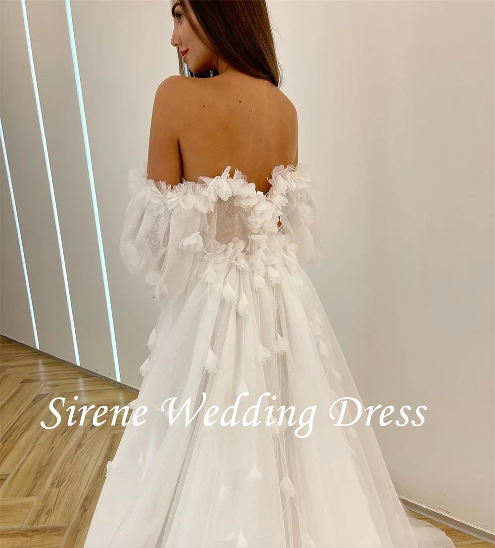 Sirene Sexy Deep V Neck Lace Appliques Wedding Dresses Backless Sweetheart Off Shoulder High Split Tulle Bridal Gown Custom Made