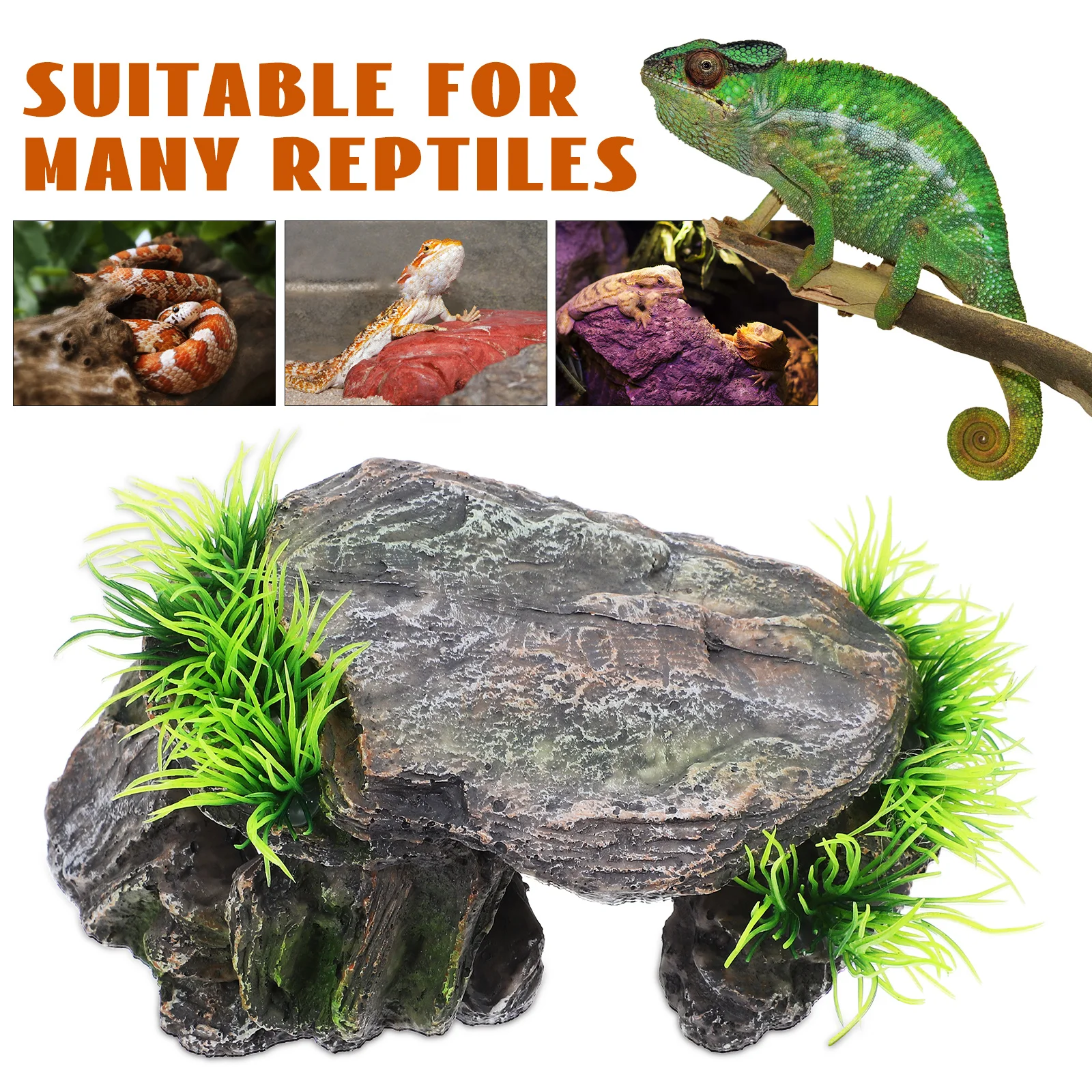 منصة تشمس الزواحف متعددة الوظائف والكهف المخبأ للسلحفاة المائية والسحالي والثعابين Geckos خزان السلحفاة المناظر الطبيعية #4