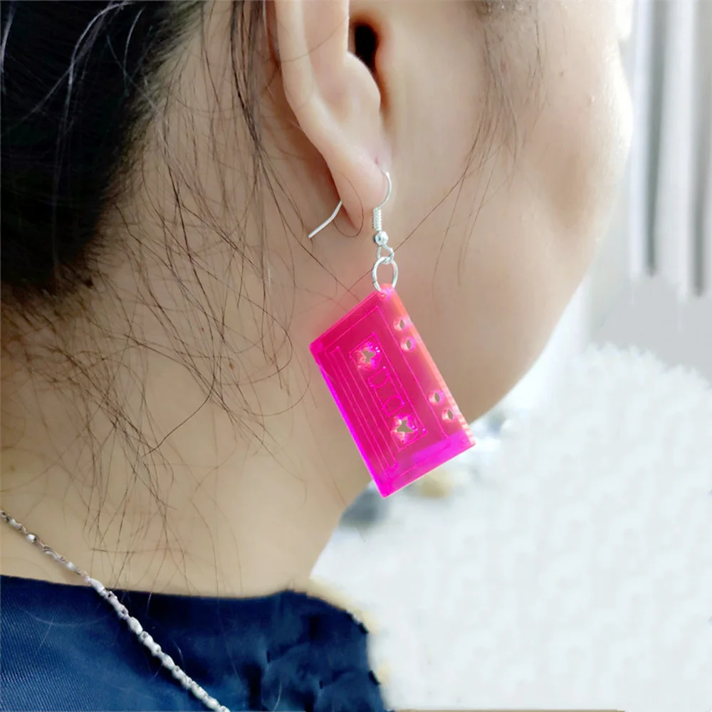 KUGUYS Trendy Jewelry Acrylic Clear Neon Large Earrings for Women Pendientes New Arrival Tape Drop Earring Oorbellen Brincos