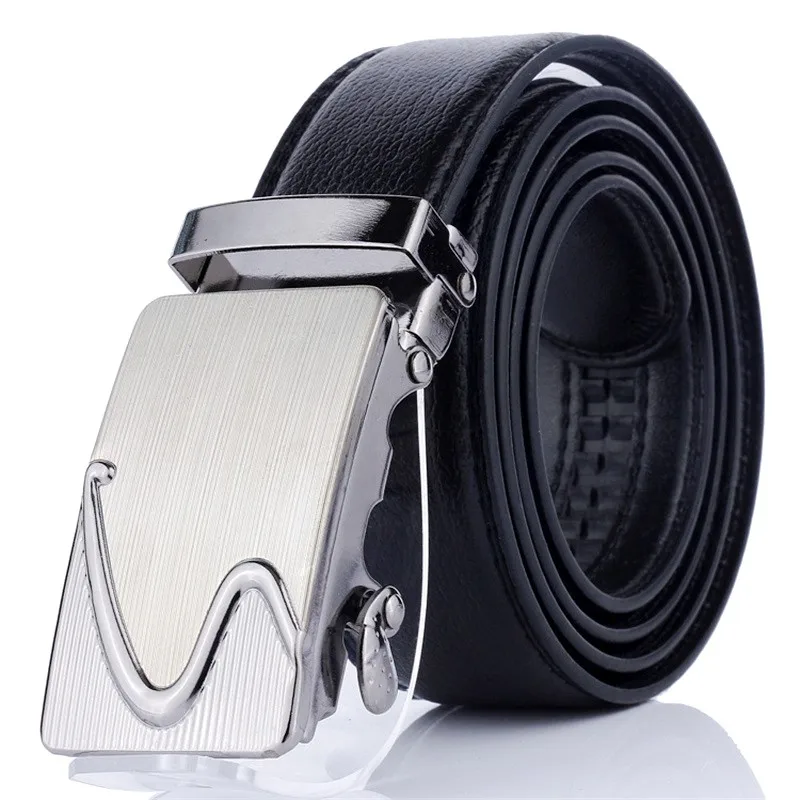 New Men's Automatic Buckle Belts PU Leather No Buckle Waist Belts Gold Silver Men Alloy Casual Strap Jeans Belt Waistband 120cm