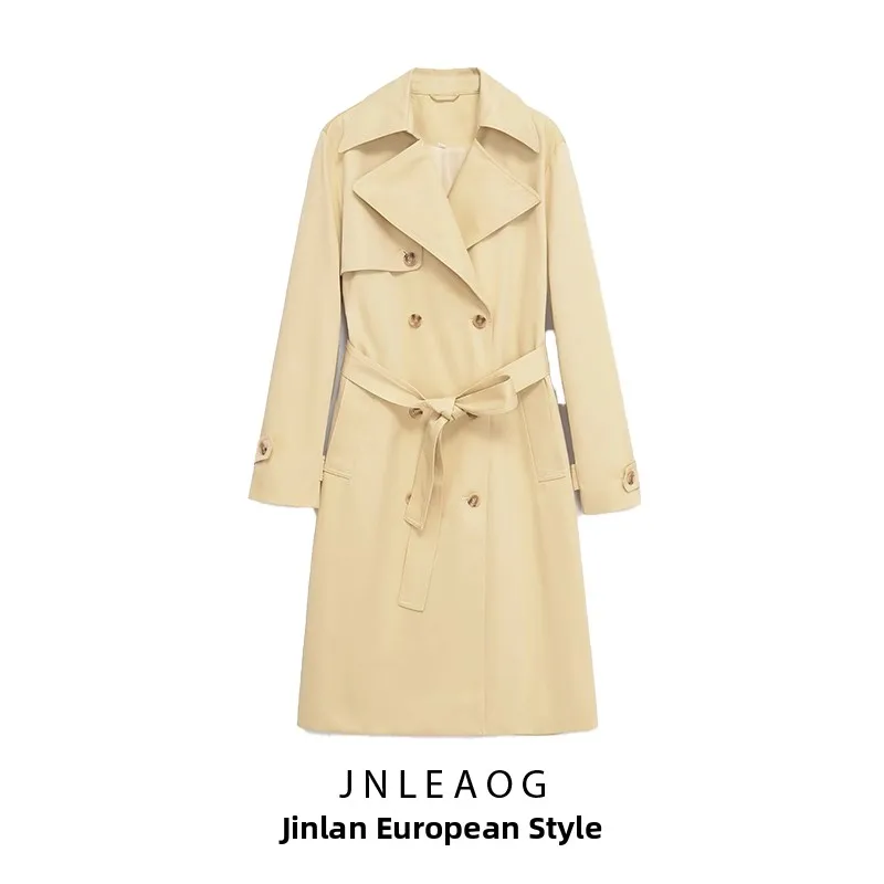 

JNLEAOG, осеннее новое женское длинное двубортное свободное пальто с открытым передом, ветровка длиной до пола с широкими лацканами