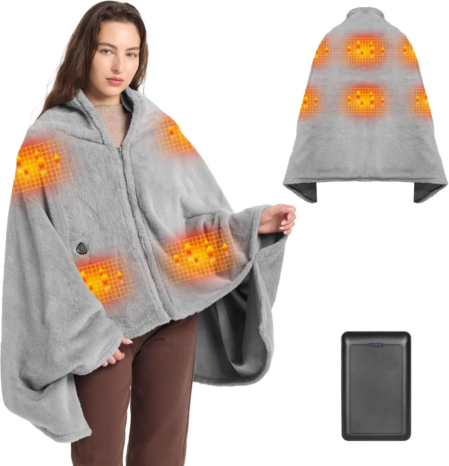 

62x35 Inch Cordless Heated Blanket with 6 Heating Zones, 3 Heat Levels, Fast Charging Battery for Women Men