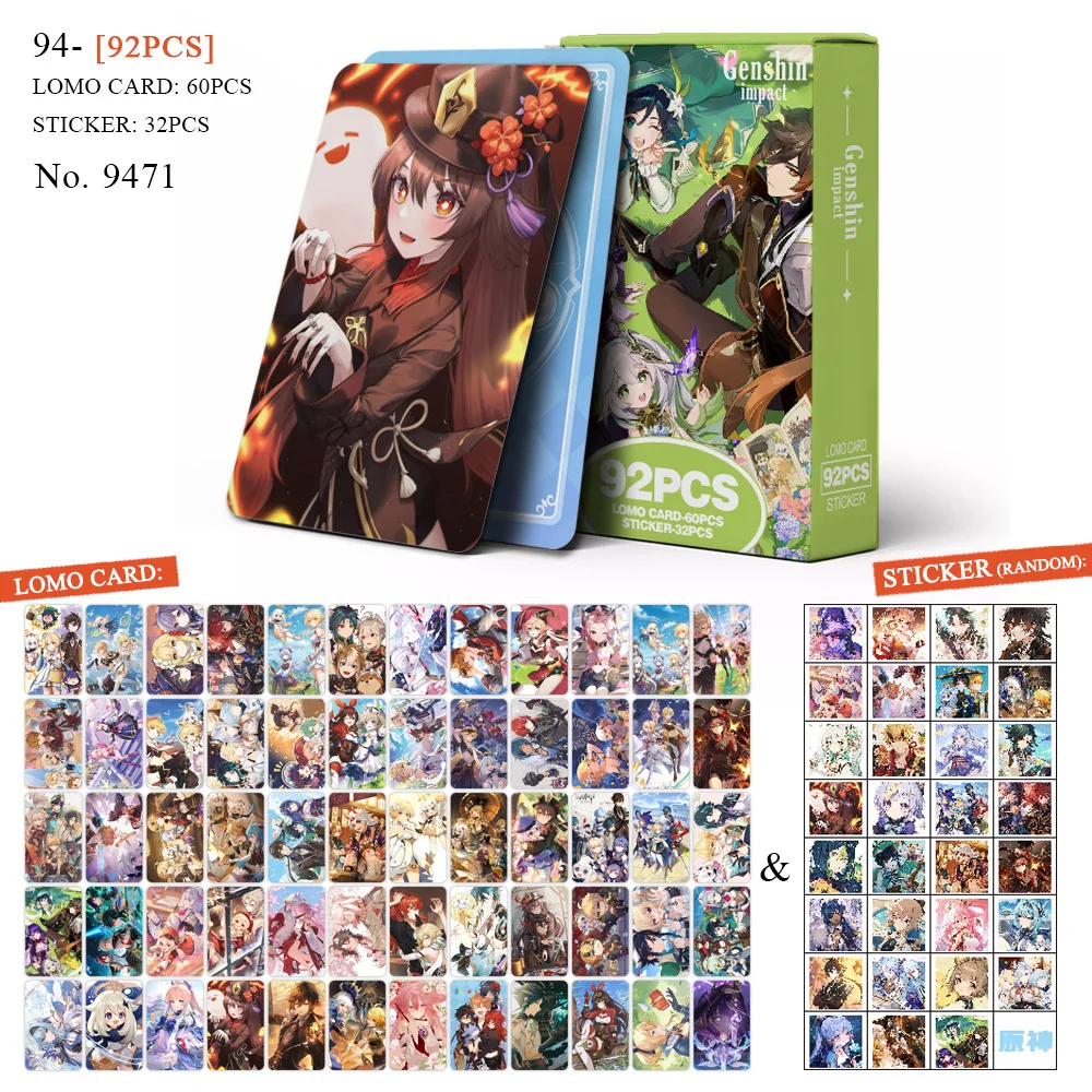 92pcs/Set Anime Games Genshin Impact Photo Card Lomo Cards Stickers High Quality Photocards Fans Gift