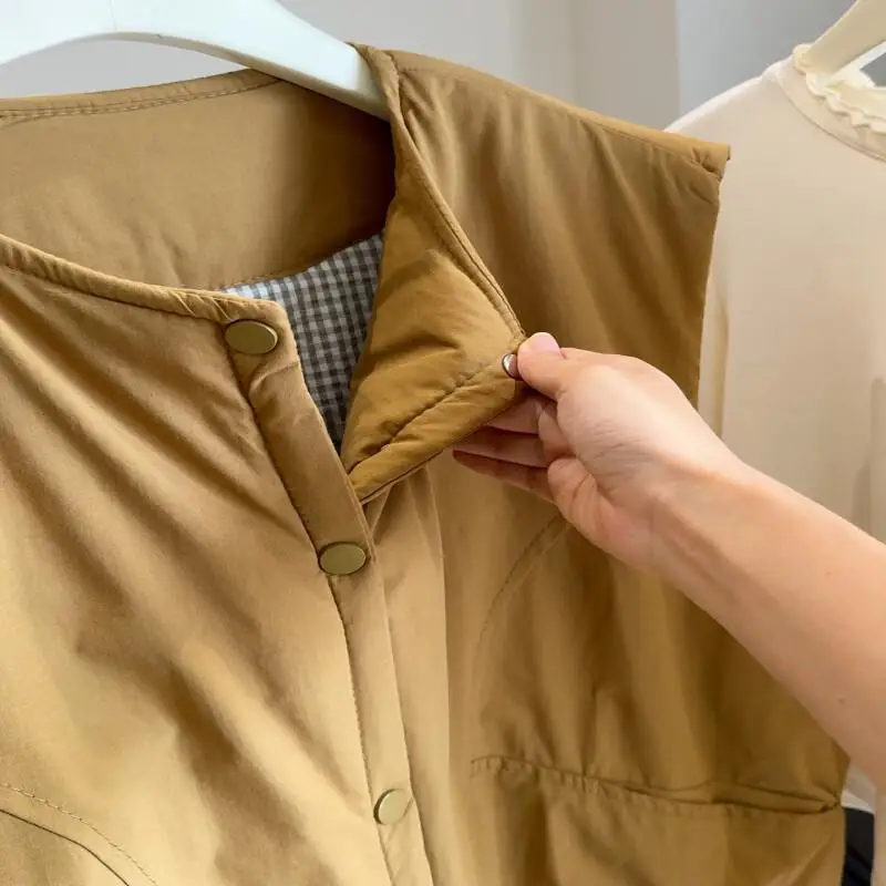 Women's Cotton Padded Jacket Autumn Winter Korean Style Slim Fit Thickened Warm Waist Coat Thick Outdoor Daily Wear Vest Jacket