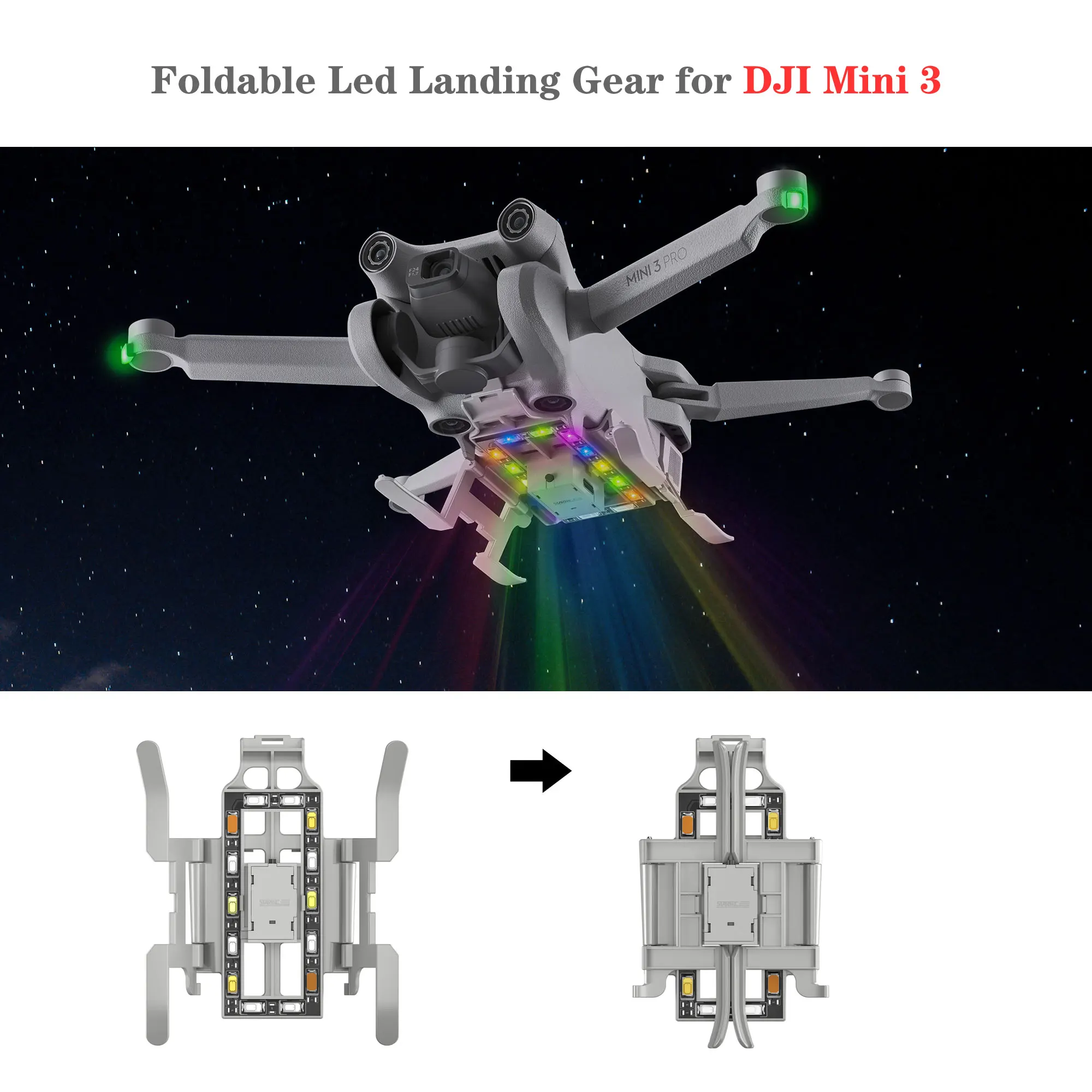 Colorful Landing Gear for DJI Mini 3 Pro Foldable Landing Gear with Flash LED Lights for DJI Mini 3 Pro Drone Accessory