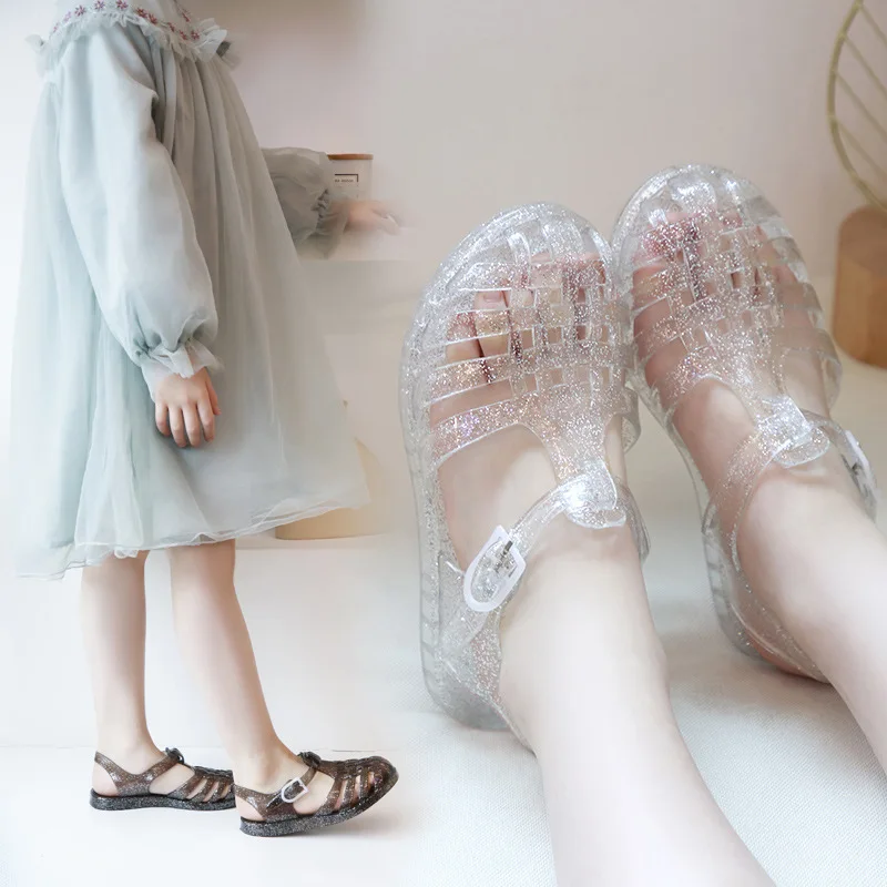 Kids Girls Princess Sandals 2023 Summer Fashion Jelly Transparent Toe wrapping Sandals Slippers Toddler Infant Baby Girl Shoes