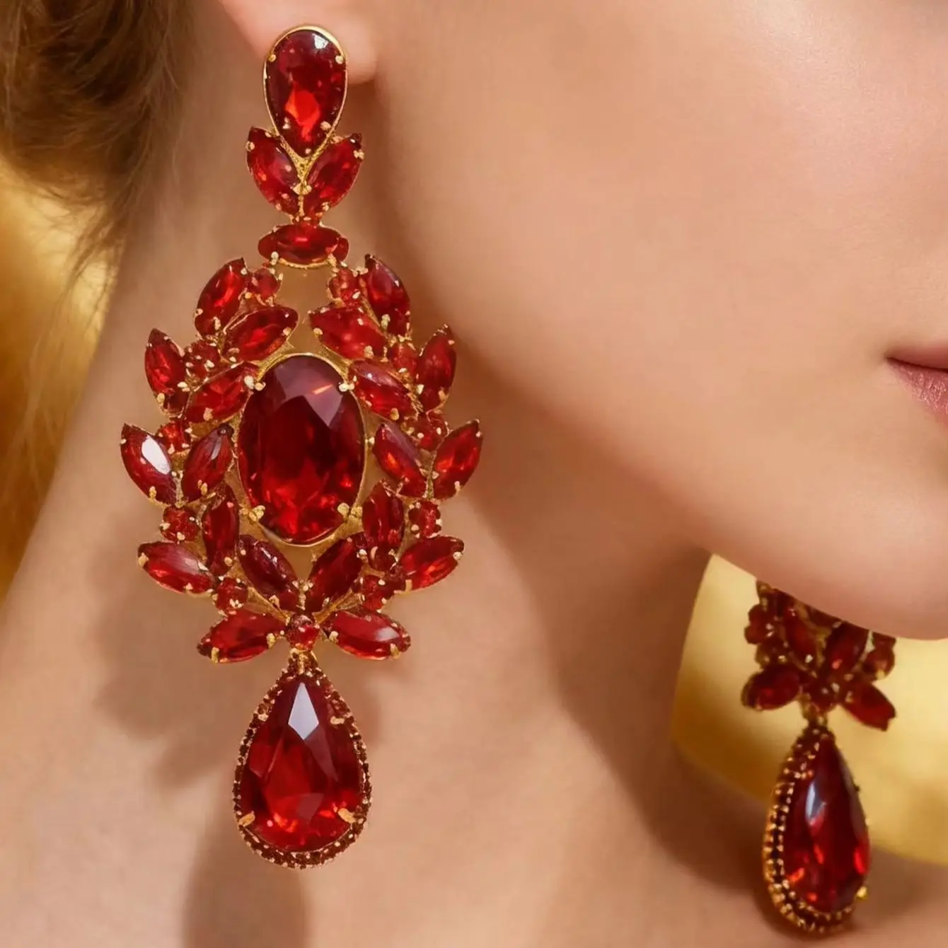 4,3" Super Bling Ellipse Champagner-Kristall Abendparty-Ohrringe Modenschau Hochzeits-Braut-Ohrringe – Detail 2
