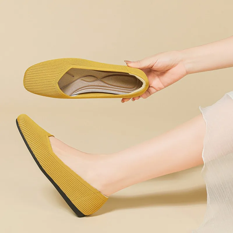 

DIMANYU Loafer Shoes Women Spring 2025 New Square Head Knitted Women Loafers Casual Large Size 41 42 43 Flat Ballet Shoes Women