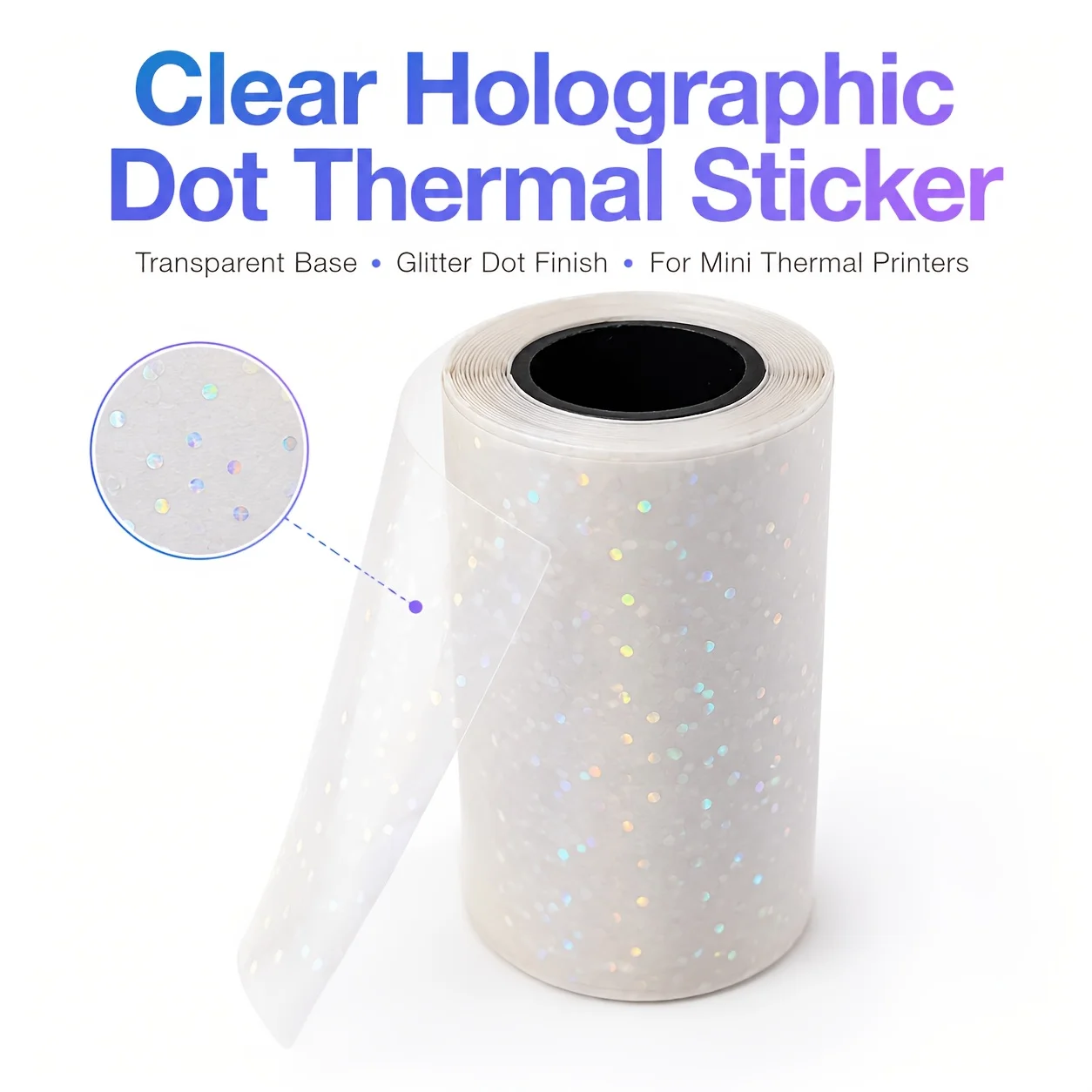 Transparent Thermal Laser Dot Sticker Roll Self Adhesive Glossy Compatible for Mini Pocket Printer Office Retail Tag