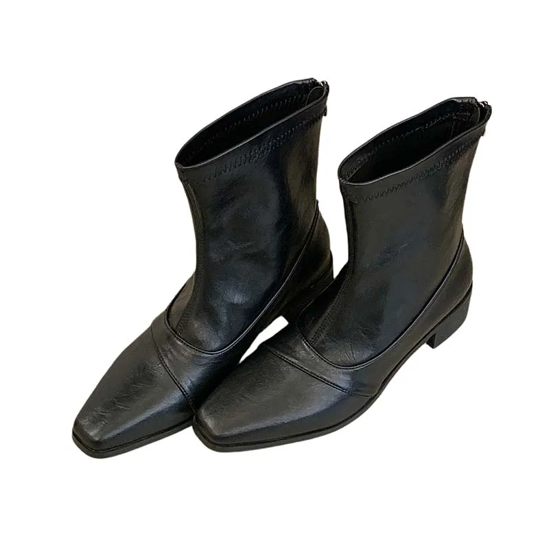 Black Heel Boots For Ladies Retro Winter Shoes Small Square Toe Block Heels Brown Boots 2026 Woman Fashion Shoes