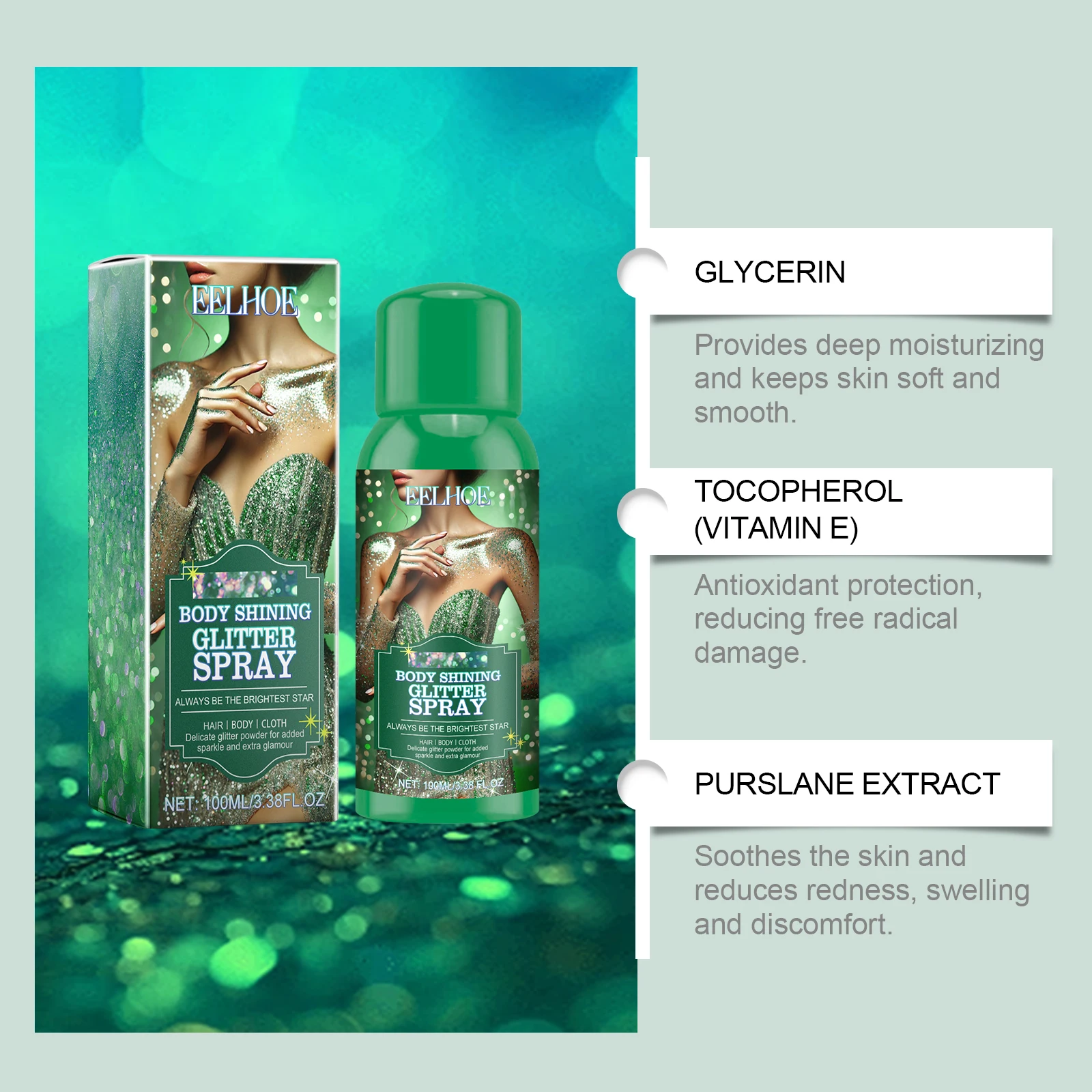 Mode Highlighter Pulver Spray Hochglanz Glitter Pulver Spray Schimmer Sparkle Pulver Make-Up für Gesicht Körper Highlight Make-Up