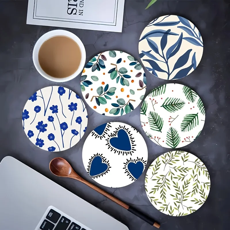 Elegantes Posavasos de Madera con Diseño Floral, Redondos, 2D, Aislantes del Calor, para Café, Bar, Reuniones Familiares, Oficina, Hogar, Regalos para Mudanza
