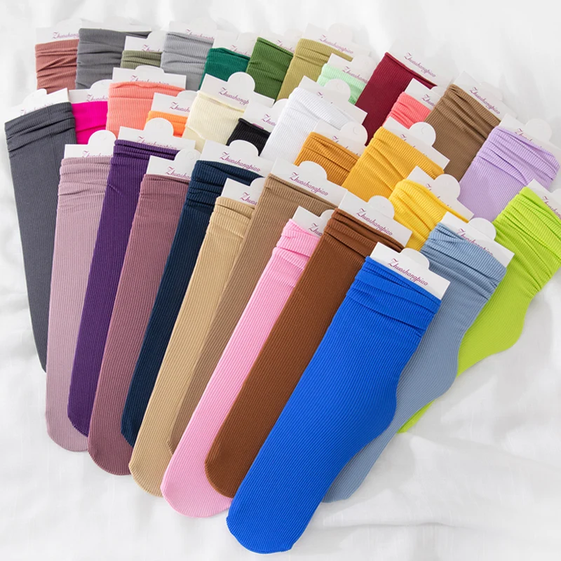 Chaussettes longues japonaises Harajuku adt pour femmes, chaussettes mignonnes pour lycéennes, chaussettes monochromes, chaussettes en coton à rayures grossières ogo