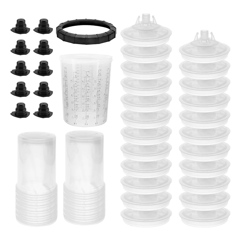 NEW-Disposable Paintsprayer Gunmixing Cup For Paintspray Paintgun,With Cup Lid, 10 Sealing Plugs, 1 Hard Cup, Retainer Ring