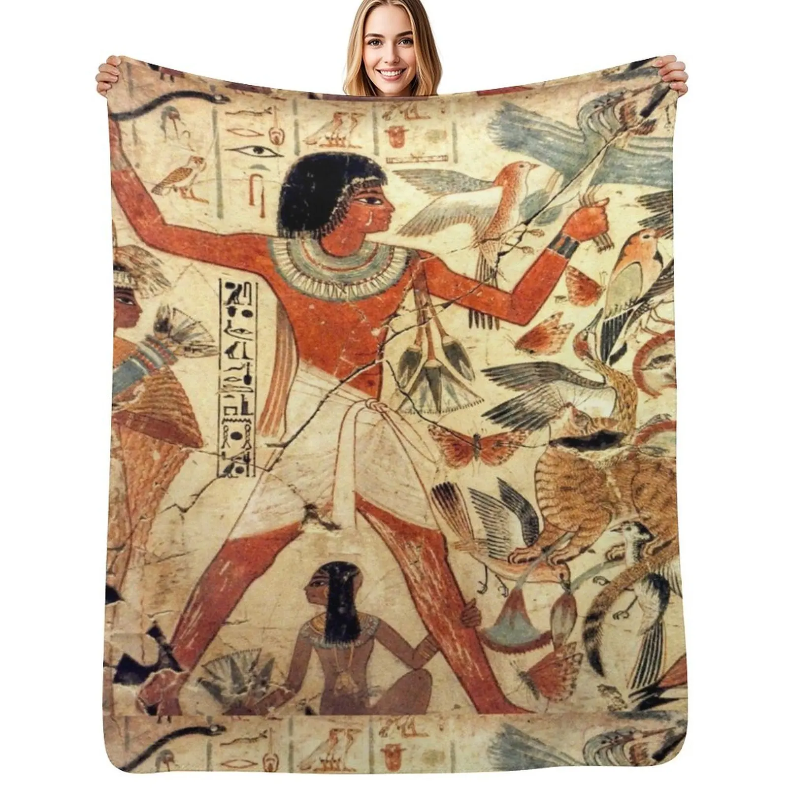 Ancient Egyptian Couple Hunting Throw Blanket Spring Fall Cozy Throw Blanket for Couch