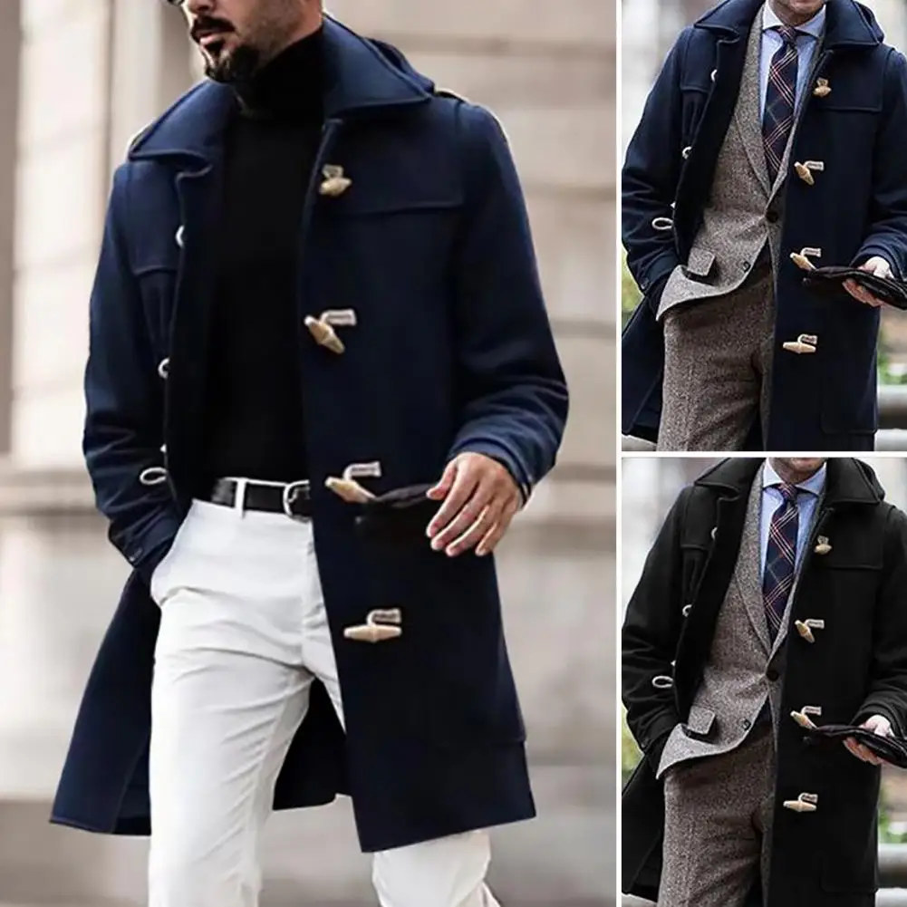 Trendy Gentlemen Trench Coat British Style Men Jacket Coat Mid-length Turndown Collar Single Breasted Windbreaker  Coldproof