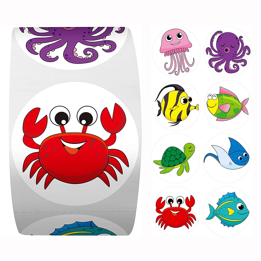 100-500Pcs 1inch Round Cartoon Toys Animal stickers for kids Teacher Reward Encourage Sticker Office Stationery for children