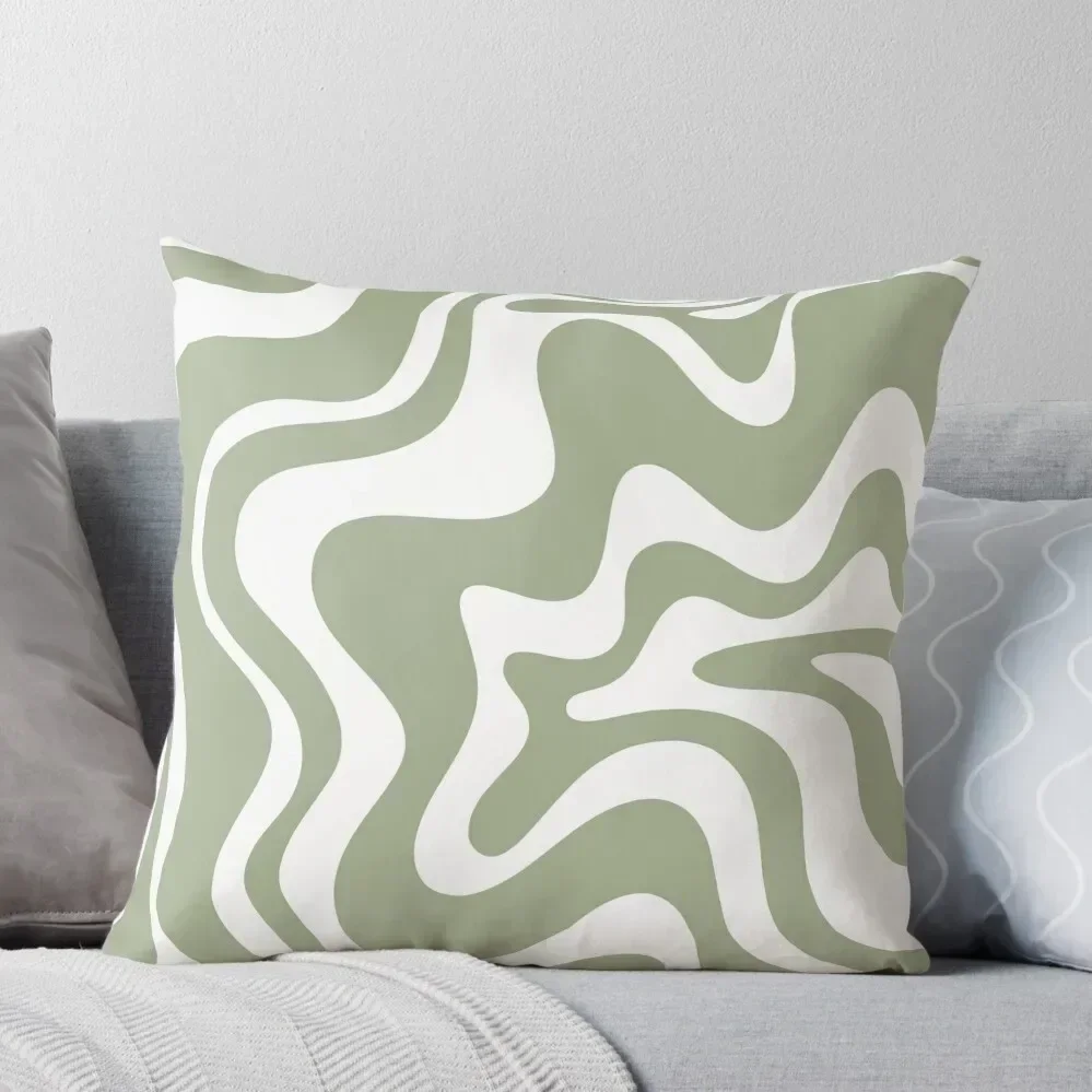 

Liquid Swirl Contemporary Abstract Pattern in Sage Green and White Throw Pillow home decor items Couch Pillows pillow