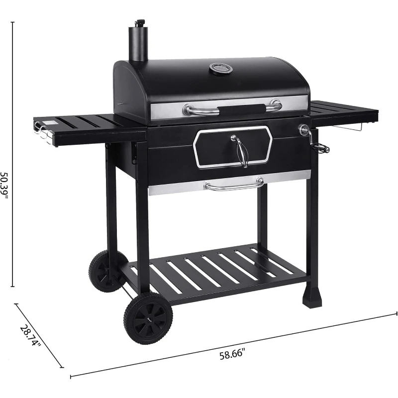 CD2030AN 30-Inch Charcoal Grill, Deluxe BBQ Smoker Picnic Camping Patio Backyard Cooking, Black, Large