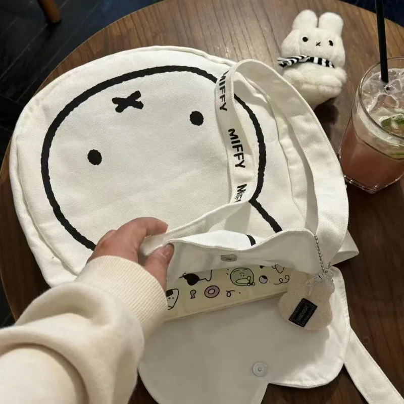 Kawaii Miffy – sac fourre-tout en toile à tête de lapin, sac à bandoulière de grande capacité pour les déplacements et l'usage quotidien, élégant avec des sangles durables