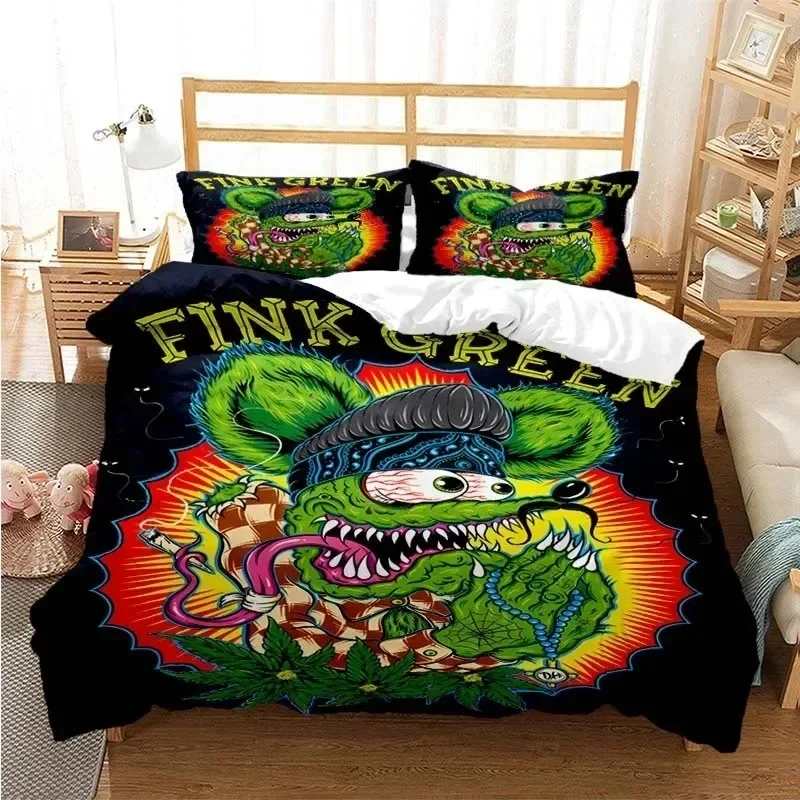 

Cartoon Rat Fink Green Mouse 3D NEW Duvet Cover Pillowcase Bedding Set Adult Boy Bedroom Decoration Children Single Double Large