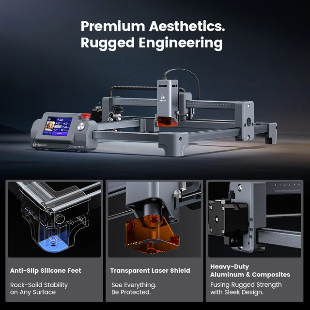 AlgoLaser DIY KIT MK3 Desktop Laser Engraver 95% Pre‑Assembled 8W‑20W Laser Cutter 400×400mm Touch Control Support Rotary Module 4