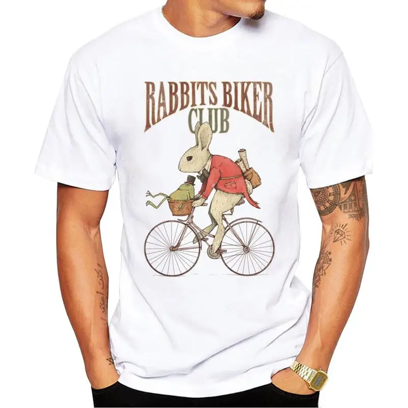 

FPACE Fashion Bicycle Men T-Shirt Hipster Rabbits Riding Bike Printed t shirts Short Sleeve Tshirts Cool Essential Tee