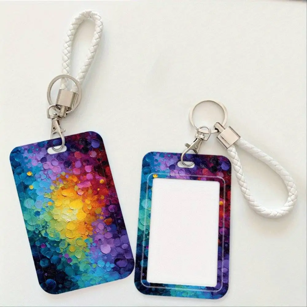 Rainbow Colored Dots ID Card Holder Plastic Badge Cover Holds 2 Cards For Doctor Nurse Student Staff Bank Access Card