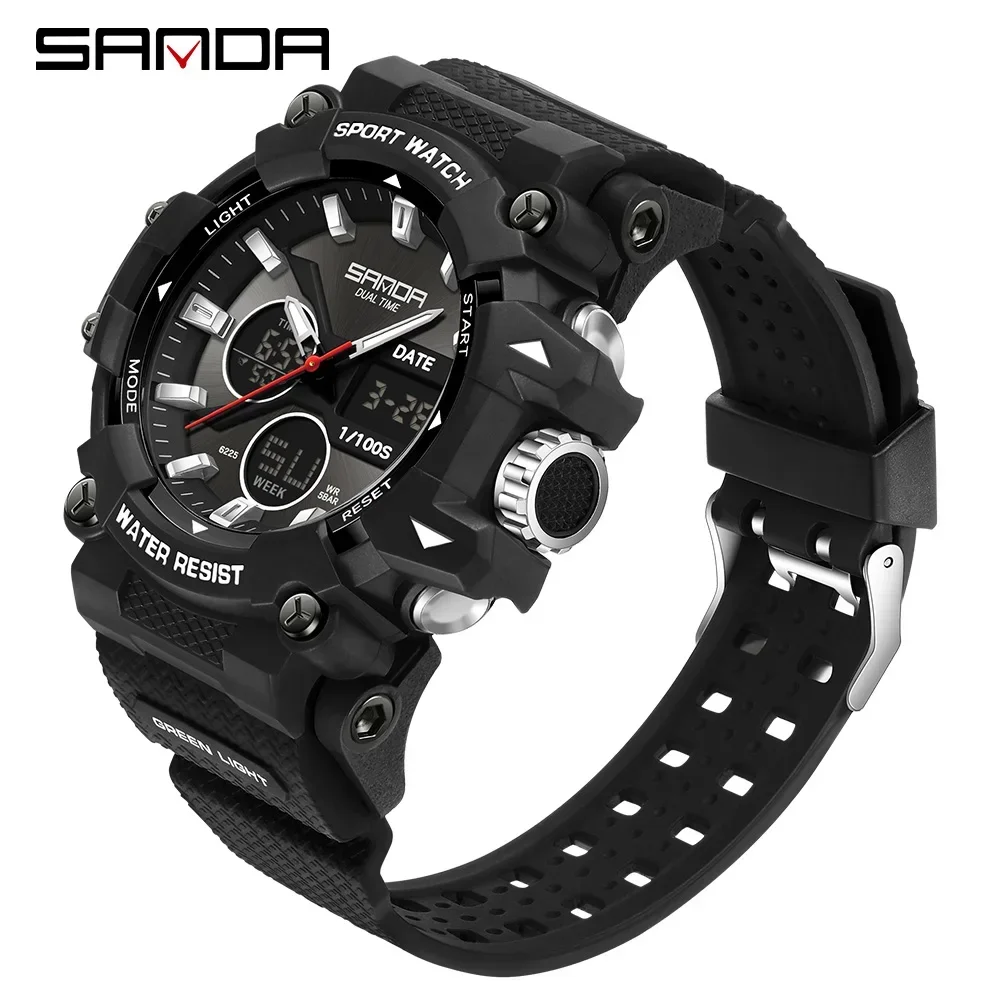 SANDA Men\'s Sports Watch for Men Women Quartz Digital Dual Display Watches Shock Water Resistant Camping GYM Wristwatch 12M6225