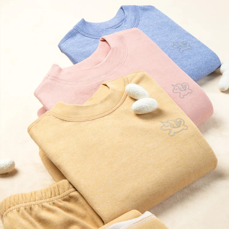 Winter Kids Thermal Underwear Set Ultra-Soft Skin Friendly Fabric Warm Long Sleeve Top Pants 2pcs Boys Girls Wear Loungewear