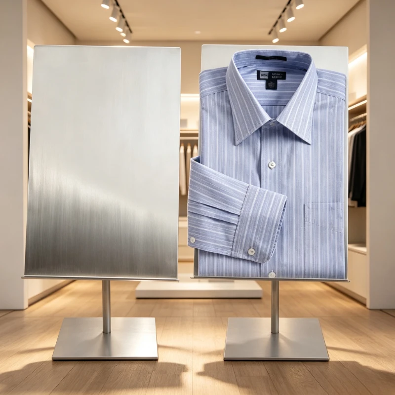 Stainless Steel Desktop Shirt Display Rack Fashion Showcase Stand for Boutique Retail Garment Presenter & Clothing Organizer