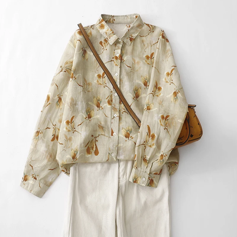 

High-End Anti-Aging Large Size Floral Print Shirt Versatile Good Quality Spring Autumn New Style Women's Cotton Long Sleeve P...