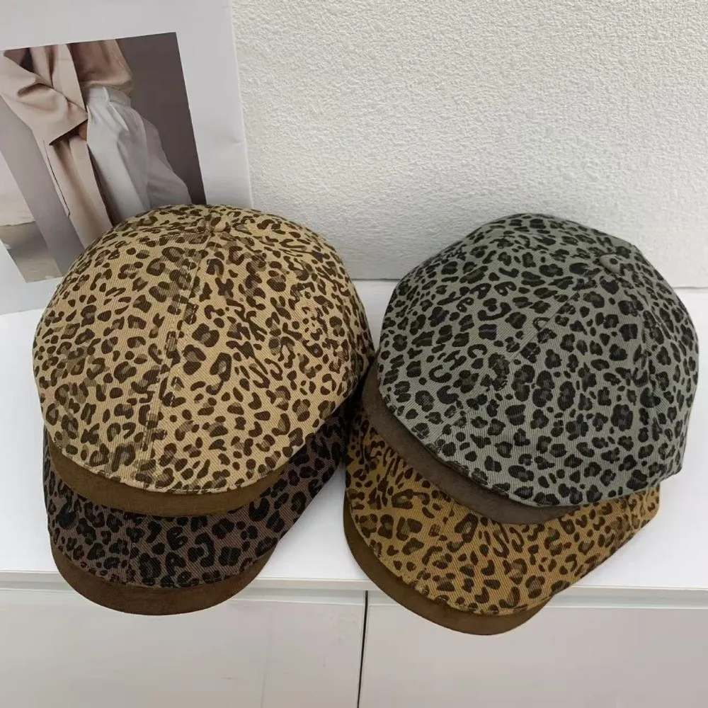 Retro Leopard Print Forward Hat Autumn Winter Adjustable Paperboy Hat Beret Hat Newsboy Cap