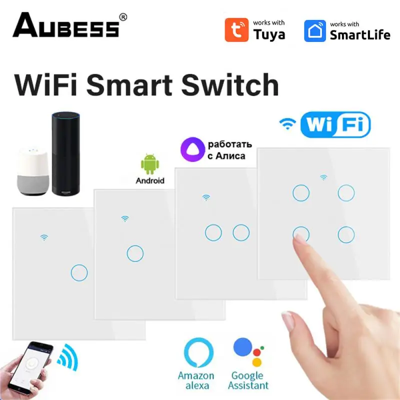 

Умный сенсорный переключатель Tuya EU WiFi 1/2/3/4Gang, кнопка домашнего настенного освещения для Alexa и Google Home Assistant