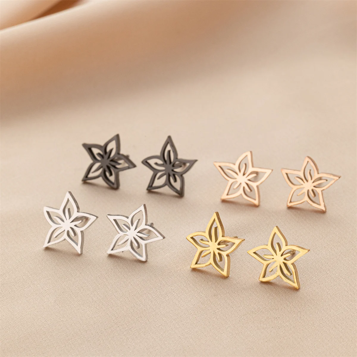 Gold Vintage Plant Flower Simple Stud Earrings For Women Stainless Steel Earings Fashion Jewelry 2024 Trend Pircing Oreja