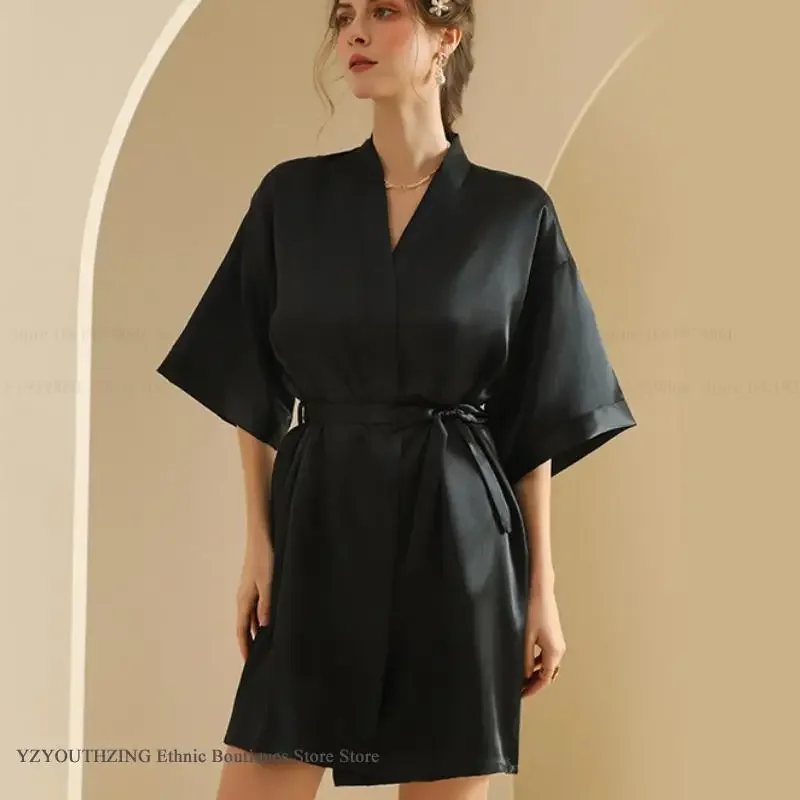 Gaun Jubah Mandi Kimono Wanita Baru Jubah Pernikahan Pengantin Daster Gaun Rias Rumah Musim Semi Musim Panas Pakaian Tidur Satin Kasual Pakaian Santai