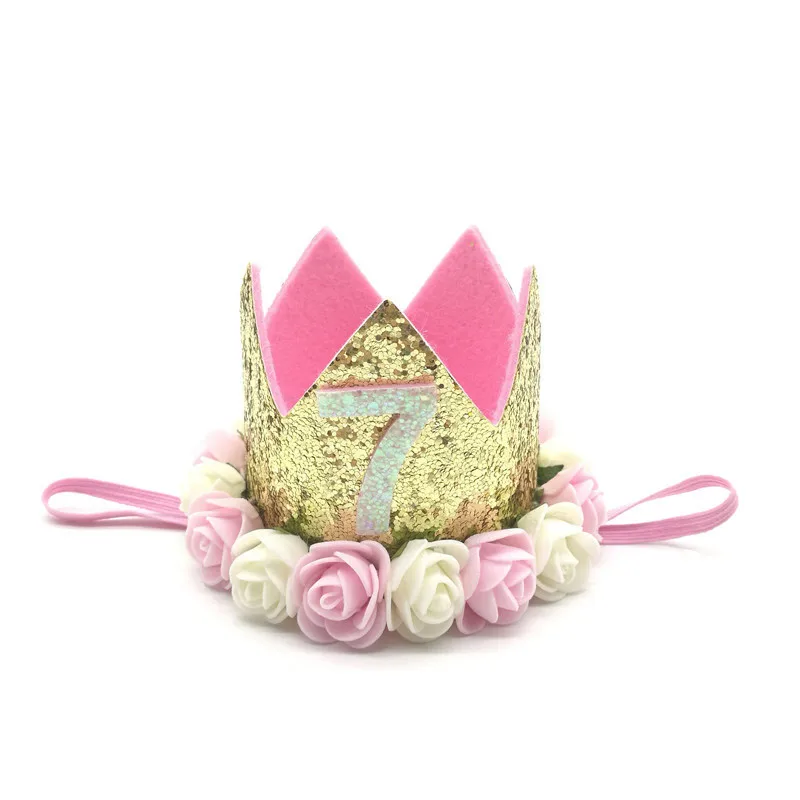 Girl 1 2 3 4 5 6 7 8 9 10 Years Crown Hat 1st 2nd birthday Photo Props Birthday party decoration Pink White Flowers Crown hat