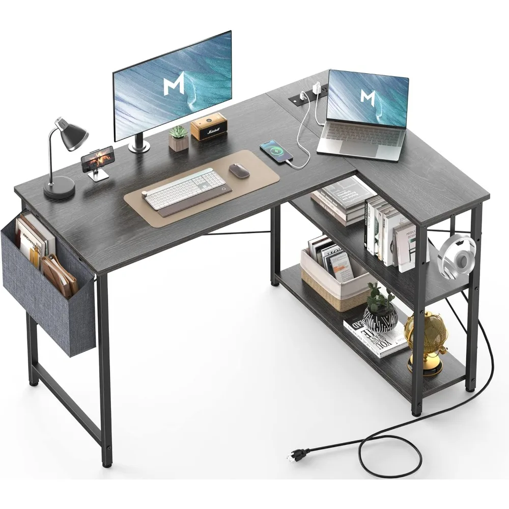 

L Shaped Desk with Outlets & USB Ports, Reversible 47 Inch Office Desk, Corner Desk for Small Space, Home Office Desk