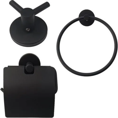 Bay Bathroom Begonia Toilet Roll Holder Round Towel Ring 2'li Robe Hanger Black