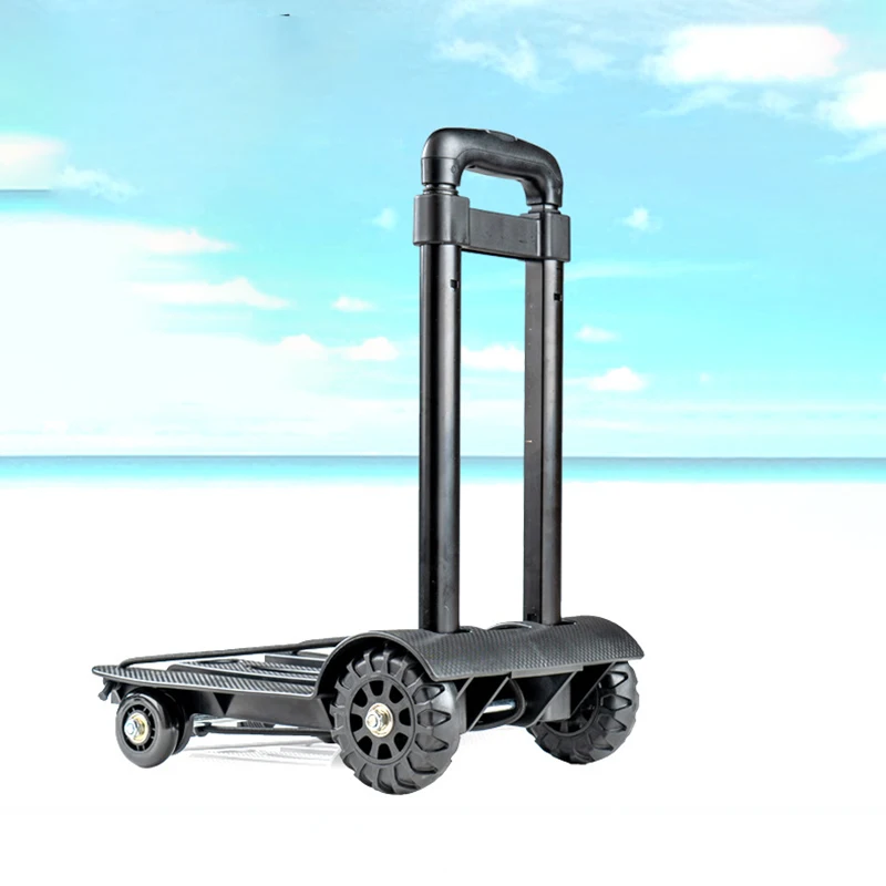 Ultralight Iron Portable Folding Trolley with 4 Wheels Household Goods Trailer Shopping Luggage Backpack Cart Load Bearing 45kg