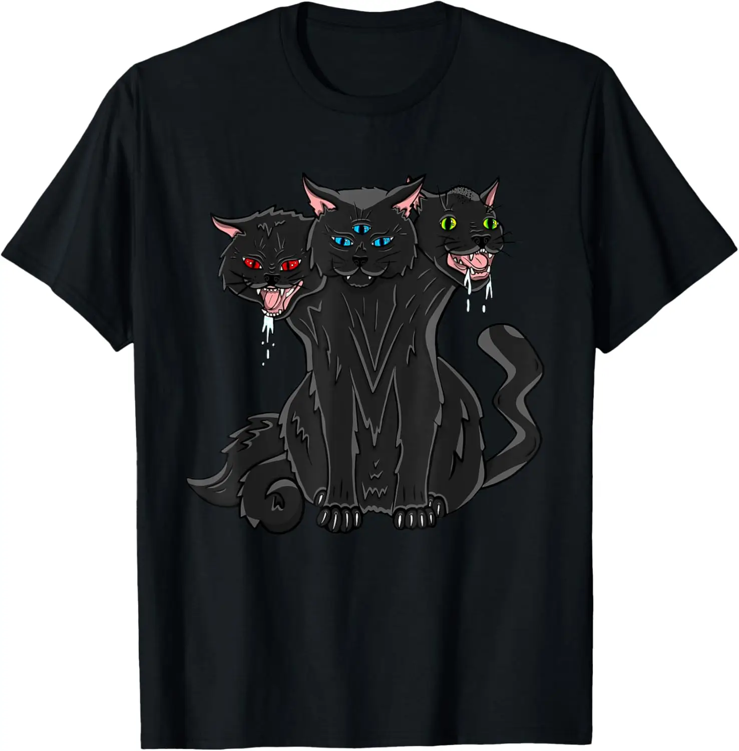 Crazy Cerberus Satanic Cat Demonic Three Headed Evil Cat T-Shirt Men Clothing Printing Shirts