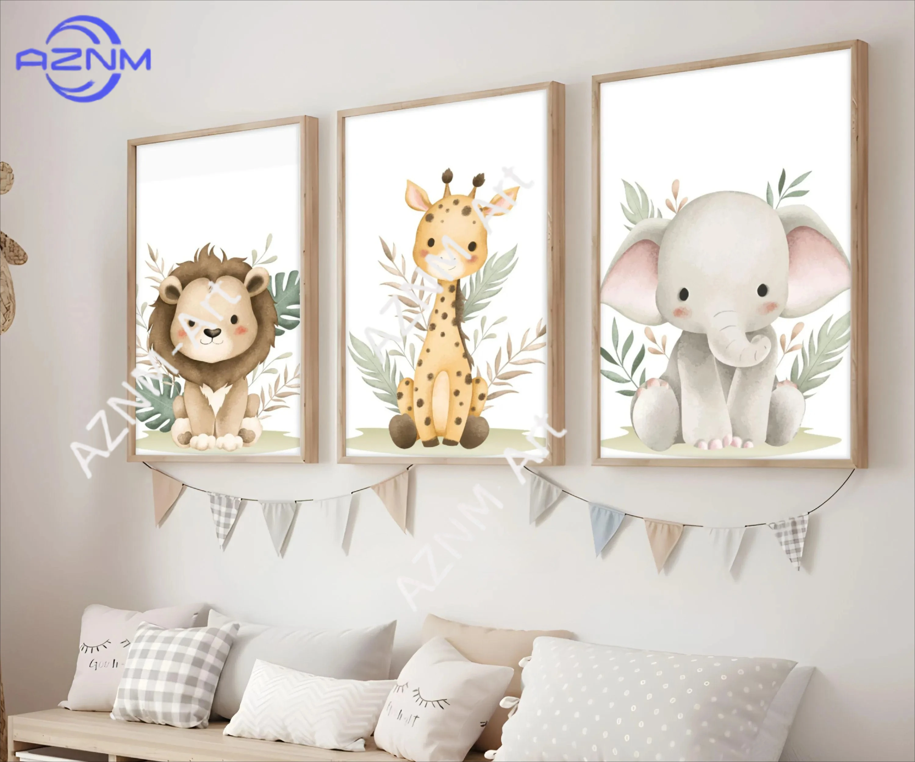 1PC/3PCS Nursery Wall Art Baby Lion Giraffe Elephant Prints 