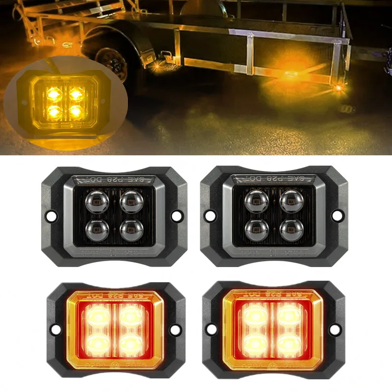 

4PCS 4LED Trailer Marker Lights LED Strobe Side Warning Light Trucks Flash Signal Indicator Side Lamp Beacon Lamp Waterproof