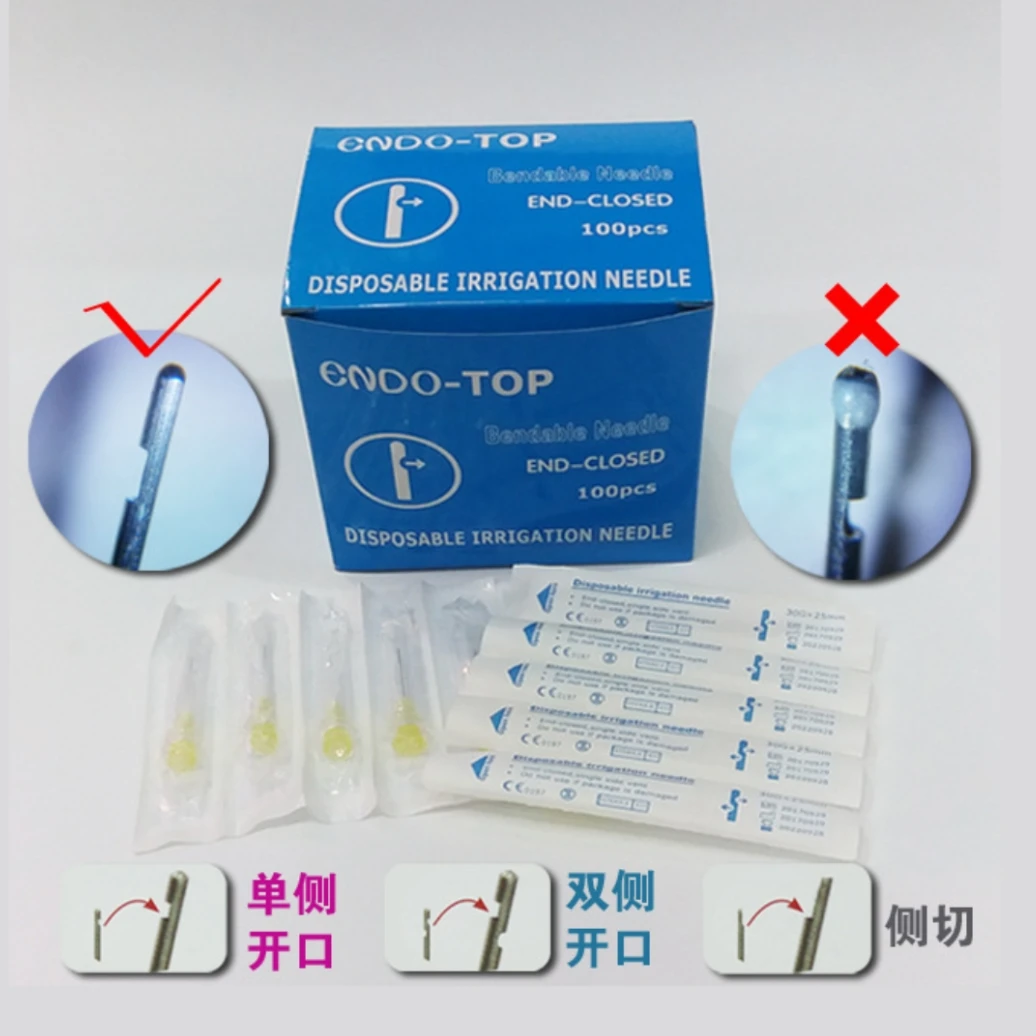 Agulha de Irrigação Dental Endo, Endo End-Closed Side Hole, Pacote Único, 25Ga, 100Pcs